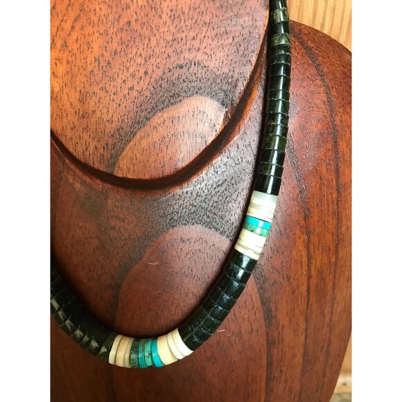 Vtg Heishi Necklace Shell Disc & Turquoise Beads With Various Other Gemstones - Picture 9 of 9